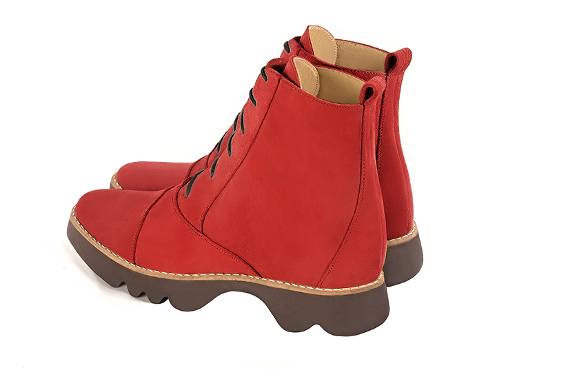 Scarlet red women's ankle boots with laces at the front.. Rear view - Florence KOOIJMAN